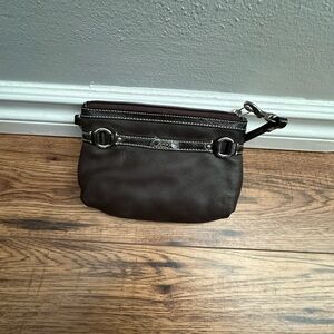 Elegant Brown Leather Coach Hand Clutch Bag